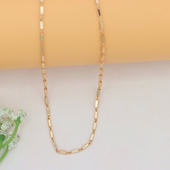 "Chunky Rectangle Chain Rose Gold Necklace, XPNL0181 - Picture 8 of 12